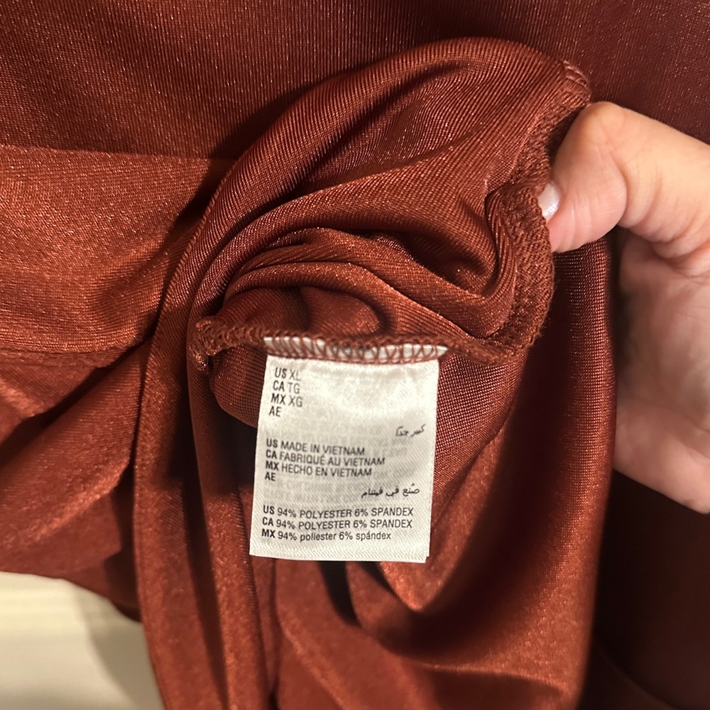 INC International Concepts V-Neck Spaghetti Strap Metallic Top, Burnt Orange, XL - Picture 2 of 5
